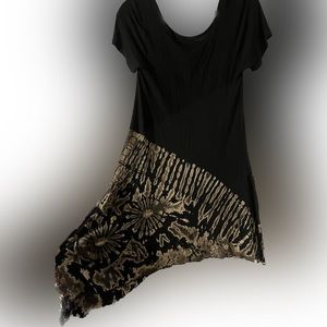 NWOT Unbranded Black / Sage Green Tie Dye Frilly C-Line Dress Size Small-Medium